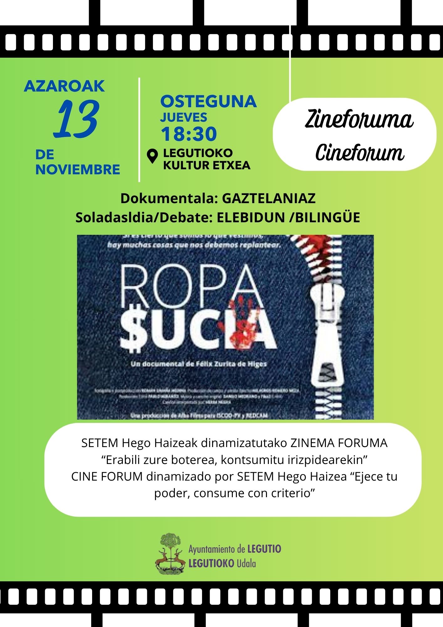 SETEM Hego Haizeak dinamizatutako ZINE FORUMA “Ropa Sucia” Erabili zure boterea, kontsumitu irizpidearekin.