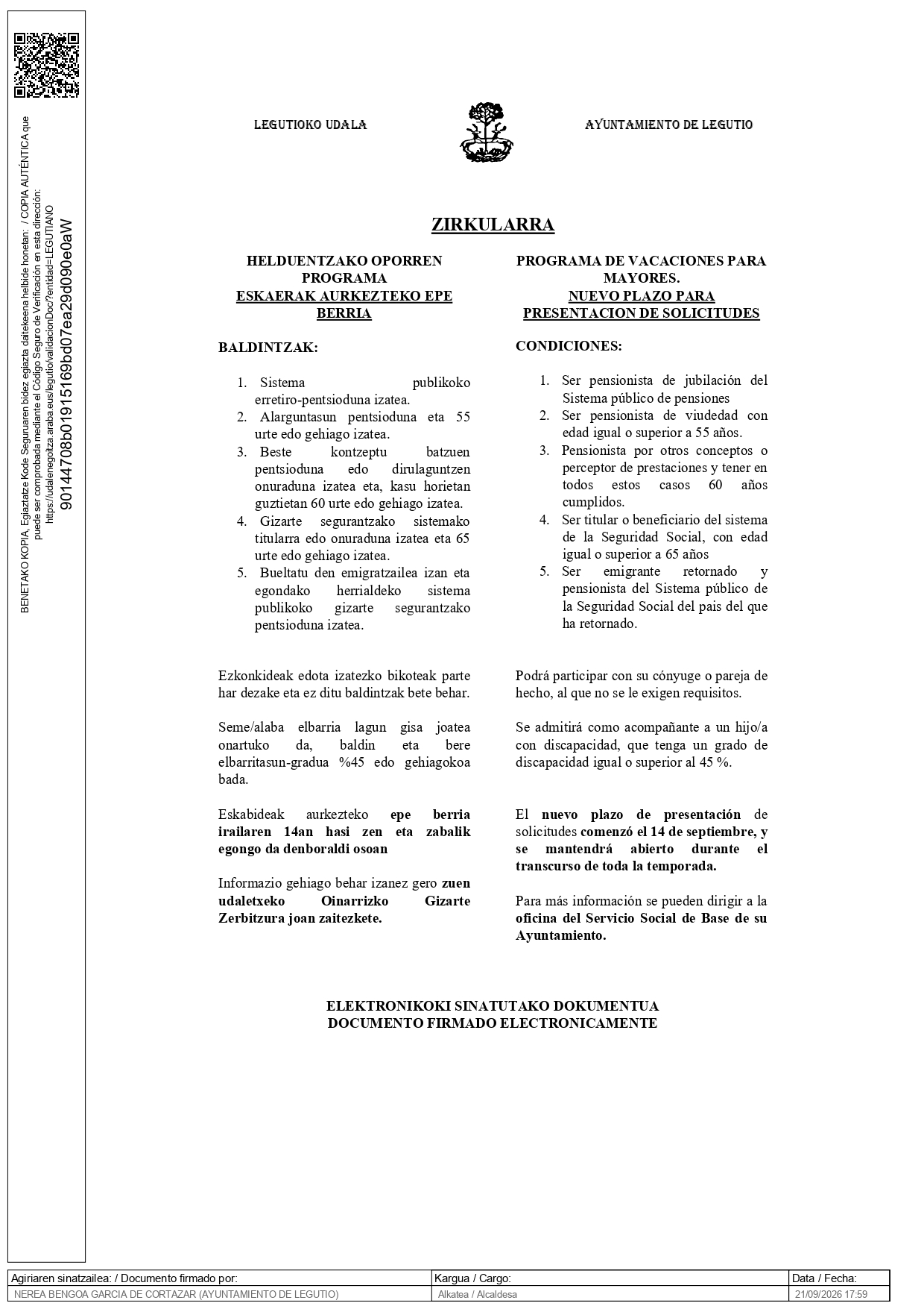 Programa de vacaciones para mayores.