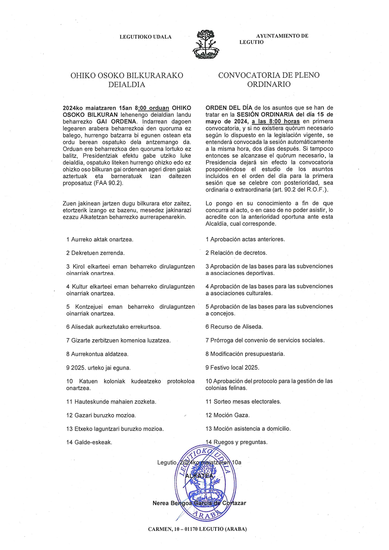 convocatoria pleno 15.05.2024
